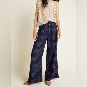 Anthropologie Pilcro & the letterpress Blue Floral Wide Leg Pants size 26